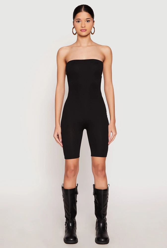 Womens Spandex Strapless Biker Romper,