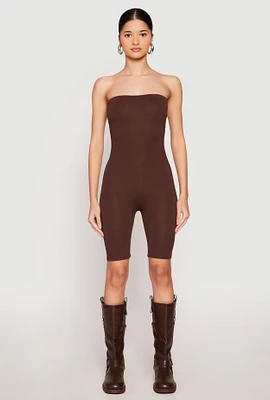 Womens Spandex Strapless Biker Romper,
