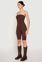 Womens Spandex Strapless Biker Romper, Brown,