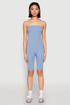 Womens Spandex Strapless Biker Romper, Blue, Size M