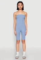 Womens Spandex Strapless Biker Romper, Blue, Size M
