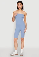 Womens Spandex Strapless Biker Romper, Blue, Size M