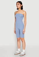 Womens Spandex Strapless Biker Romper, Blue, Size M