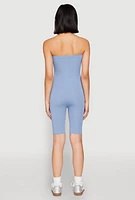 Womens Spandex Strapless Biker Romper, Blue, Size M