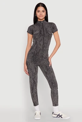 Womens Mineral Wash Half Zip Jumpsuit, Grey, Size M