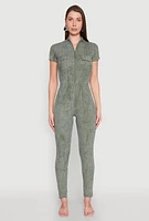 Womens Mineral Wash Half Zip Jumpsuit,
