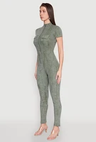 Womens Mineral Wash Half Zip Jumpsuit,