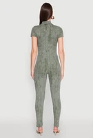 Womens Mineral Wash Half Zip Jumpsuit,