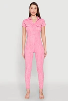 Womens Mineral Wash Half Zip Jumpsuit, Pink, Size M