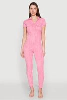 Womens Mineral Wash Half Zip Jumpsuit, Pink, Size M