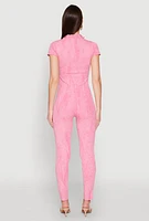 Womens Mineral Wash Half Zip Jumpsuit, Pink, Size M