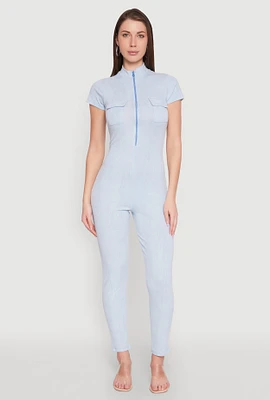 Womens Mineral Wash Half Zip Jumpsuit,