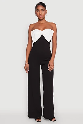 Womens Color Block Bow Strapless Jumpsuit,