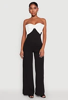 Womens Color Block Bow Strapless Jumpsuit,