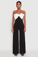 Womens Color Block Bow Strapless Jumpsuit,