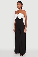Womens Color Block Bow Strapless Jumpsuit,