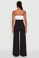 Womens Color Block Bow Strapless Jumpsuit,