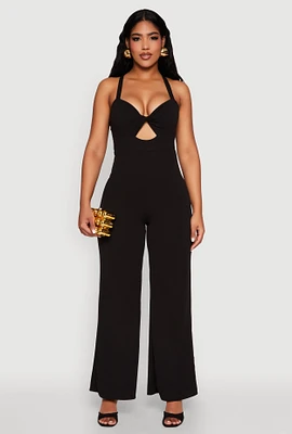 Womens Crepe Knit Twist Front Jumpsuit,
