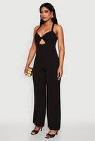 Womens Crepe Knit Twist Front Jumpsuit,