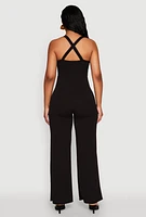 Womens Crepe Knit Twist Front Jumpsuit,