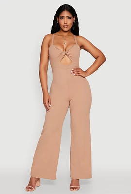 Womens Crepe Knit Twist Front Jumpsuit,