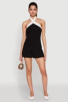 Womens Contrast Trim Halter Neck Romper,
