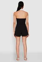 Womens Contrast Trim Halter Neck Romper, Black, Size S