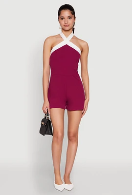 Womens Contrast Trim Halter Neck Romper, S