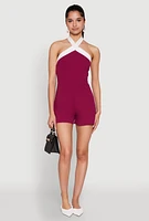 Womens Contrast Trim Halter Neck Romper, S