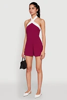 Womens Contrast Trim Halter Neck Romper, S