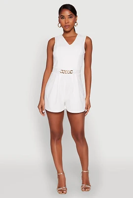 Womens Chain Link Detail Romper, White,