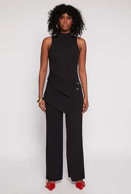 Womens Asymmetrical O Ring Waist Detail Jumpsuit, Black, Size M