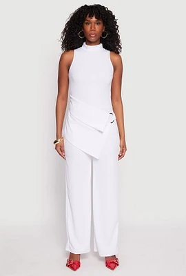 Womens Asymmetrical O Ring Waist Detail Jumpsuit, White, Size M