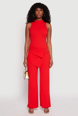 Womens Asymmetrical O Ring Waist Detail Jumpsuit, Red, Size S