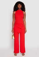 Womens Asymmetrical O Ring Waist Detail Jumpsuit, Red, Size S