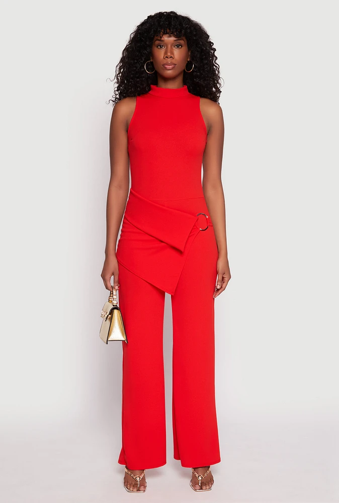 Womens Asymmetrical O Ring Waist Detail Jumpsuit, Red, Size M