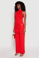 Womens Asymmetrical O Ring Waist Detail Jumpsuit, Red, Size S