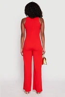 Womens Asymmetrical O Ring Waist Detail Jumpsuit, Red, Size S