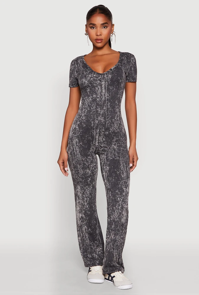 Womens Mineral Wash Short Sleeve Jumpsuit,
