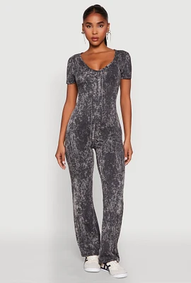 Womens Mineral Wash Short Sleeve Jumpsuit,