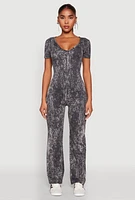 Womens Mineral Wash Short Sleeve Jumpsuit,