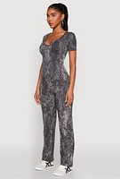 Womens Mineral Wash Short Sleeve Jumpsuit,