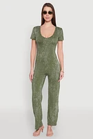 Womens Mineral Wash Short Sleeve Jumpsuit, Green,