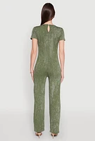 Womens Mineral Wash Short Sleeve Jumpsuit, Green,