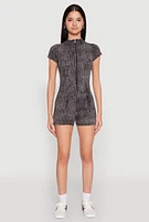 Womens Mineral Wash Zip Front Romper, Grey, Size S