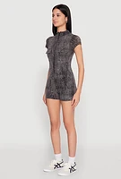 Womens Mineral Wash Zip Front Romper, Grey, Size S