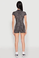 Womens Mineral Wash Zip Front Romper, Grey, Size S