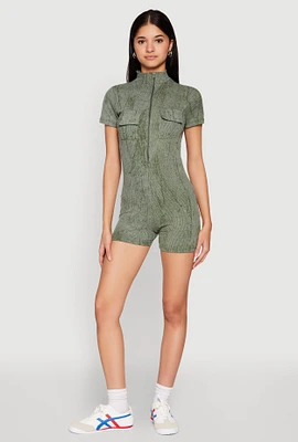 Womens Mineral Wash Zip Front Romper,