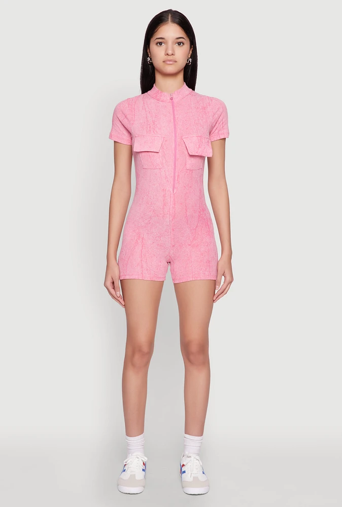 Womens Mineral Wash Zip Front Romper,
