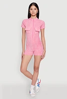 Womens Mineral Wash Zip Front Romper,